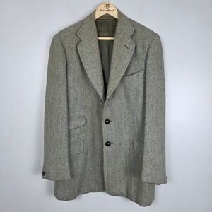Harris Tweed 1940s Herringbone Sport Coat Vintage Wool WWII Era Mourning Patch